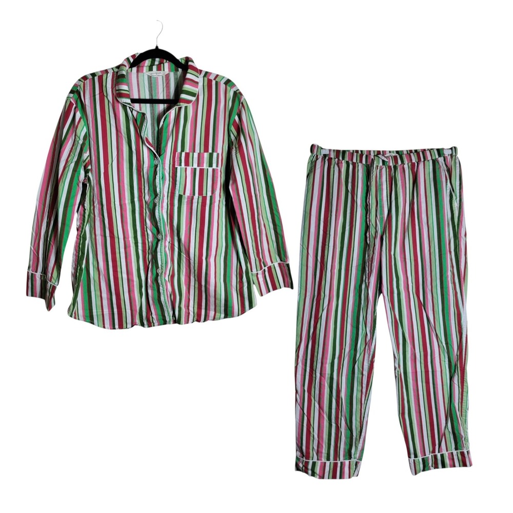 Printfresh Womens Organic Cotton Striped Pajama Set Pink Green White Size M